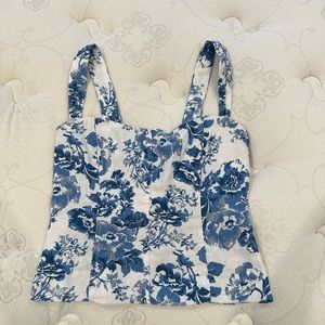 Reformation blue and white floral linen top